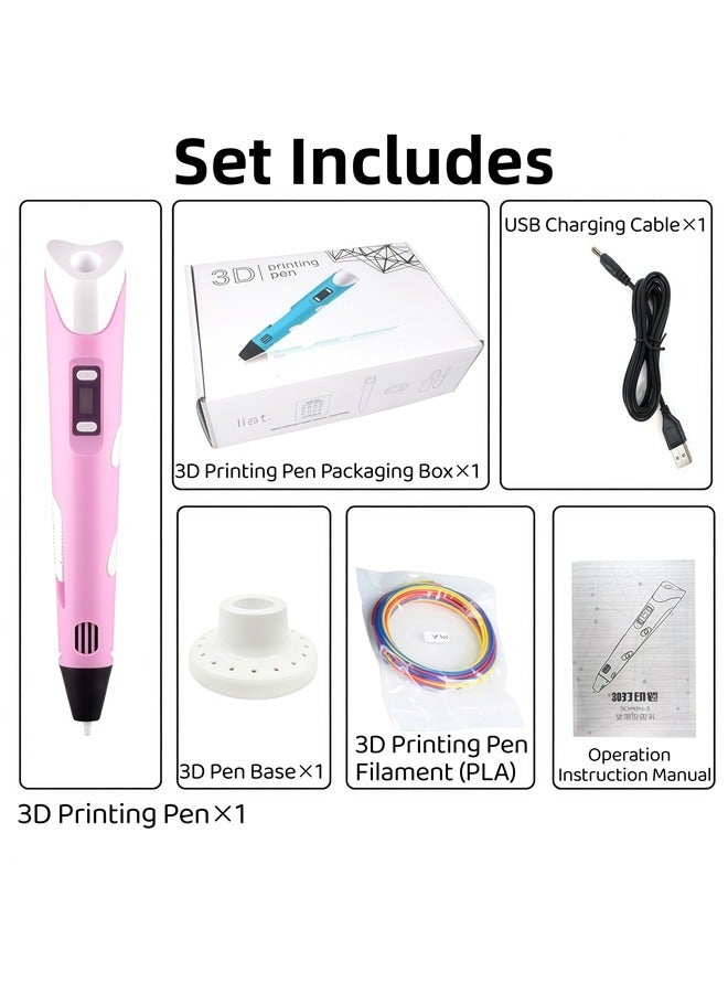 3D Pen for Kids 3D Pen with Display Adjustable Temperature and Speed, Compatible with PLA and ABS Filament, for Graffiti, Drawing, Model Making (Pink) - Image 3